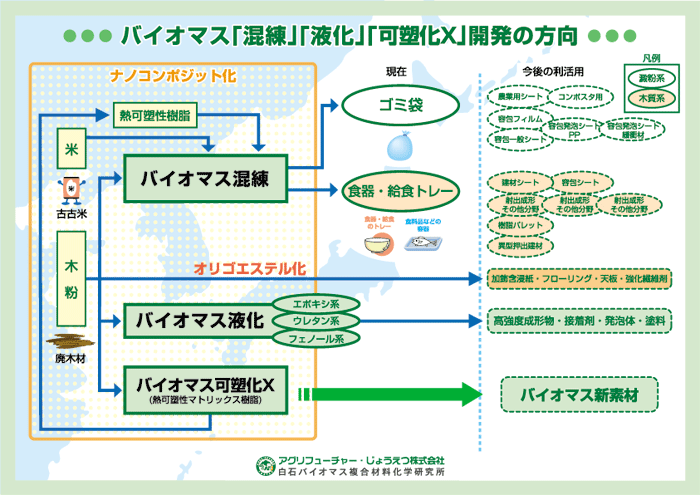 バイオマス「混練」「液化」「可塑化Ｘ」開発の方向